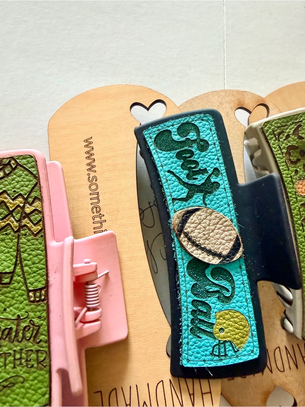NEW!! Fall Series 2 Leather Hand Crafted/Painted Hair Clip your choice of 2 - Picture 6 of 6